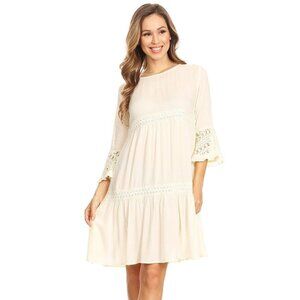Anna-Kaci Boho Dress Sz M Cream/ivory crochet Lace Bell Sleeve cottage-core knee